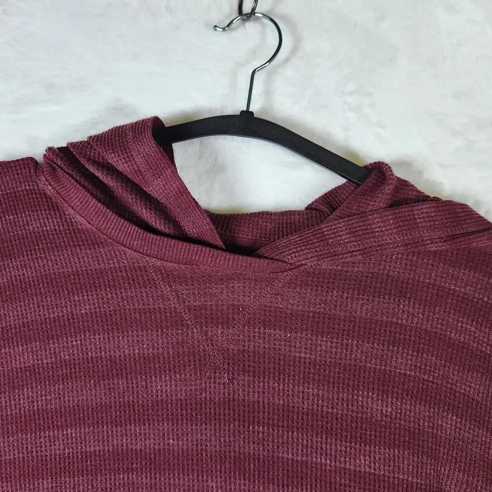 Banana Republic‎ XXL Waffle Knit Hoodie Burgundy Maroon Stripe Pullover Casual
